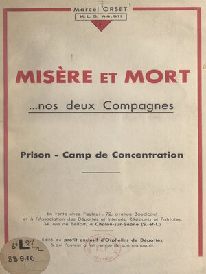 cover image of Misère et mort, nos deux compagnes